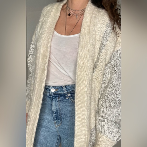 Amazing vintage mohair blend slouchy warm neutral cream coloured open cardigan - Picture 9 of 13